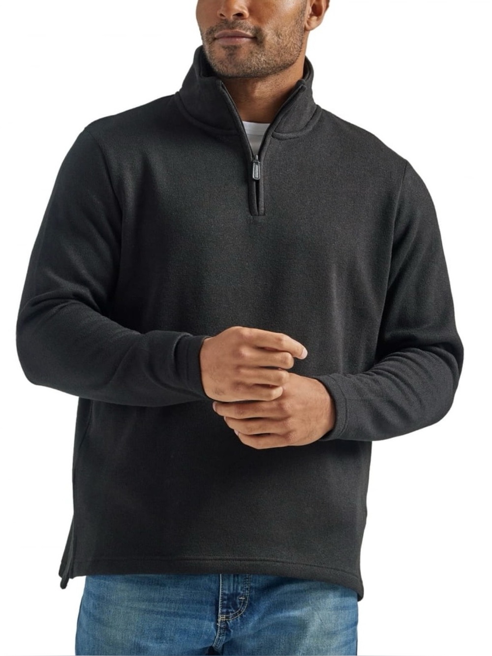 Wrangler Sweater Mens Black 100% Polyester 1/4 Zip Mock Neck Pullover Large NWT